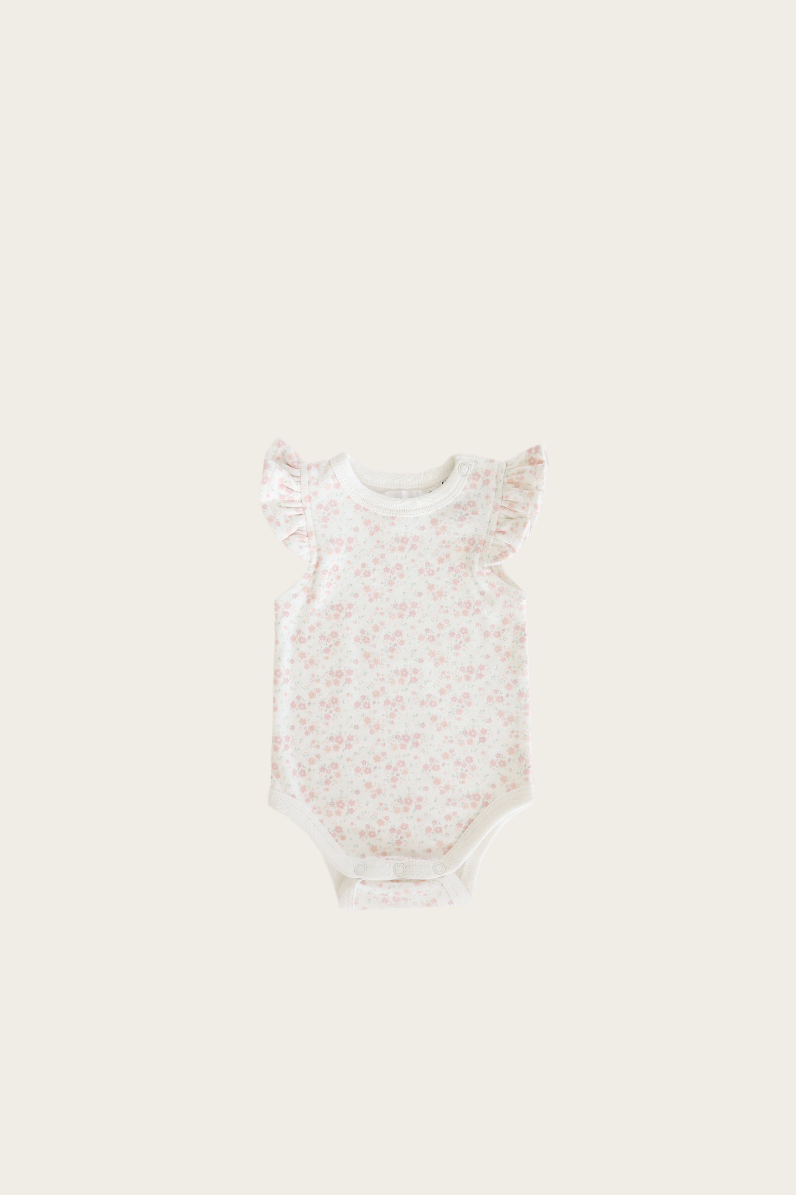 Organic Cotton Frill Singlet Bodysuit - Primrose Floral Organic Cotton Frill Singlet Bodysuit - Primrose Floral