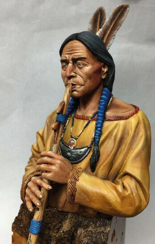 1/10 Bust Of Native American Man Playing His Flute