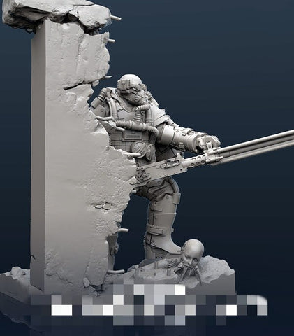 1/35 Resin Figure: Post-apocalyptic Man With Futuristic Machine Gun