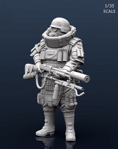 1/35 Resin Figure: Post-apocalyptic Man With Flamethrower And Grenade Launcher