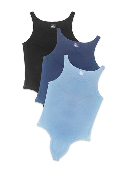 Blue Organic Cotton Thong Bodysuit-Bodysuits For Men-Body Aware