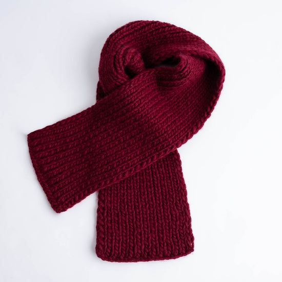 Beginner Knitting Kit - Vale Scarf in Sangria Red