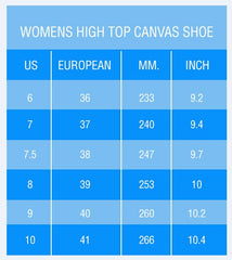 Womens High Top Shoe Size Chart