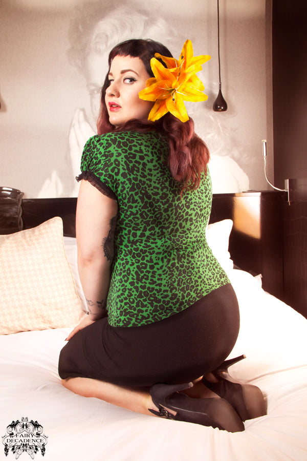 green leopard keyhole top from Jessica Louise