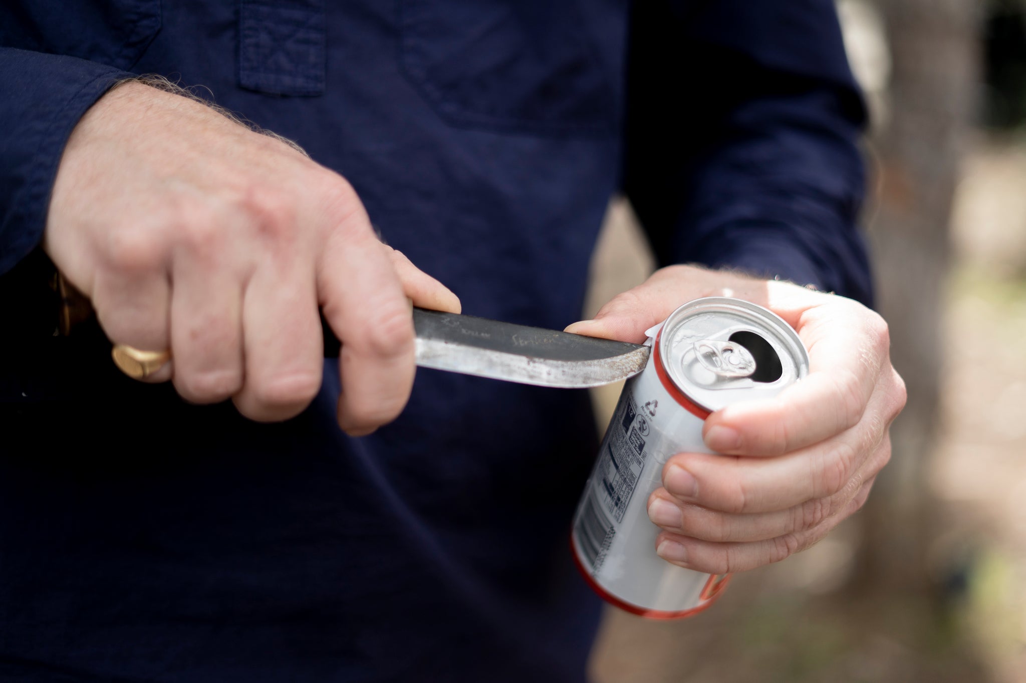 To make this spin on beer can chicken you will need an empty beer can. The empty beer can is used as a fire inside the chook to seal the cavity and lock in juices. These bush craft survival knives are perfect for the job as they hold their edge even after piercing aluminium.