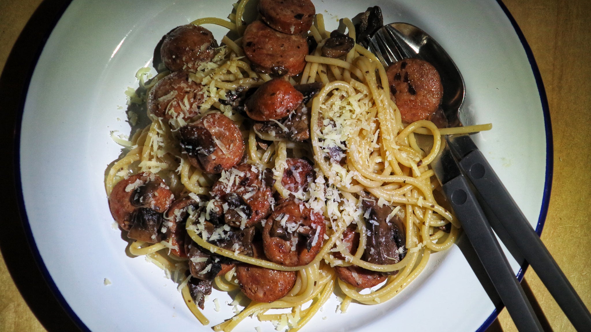 chorizo and mushroom spaghetti 