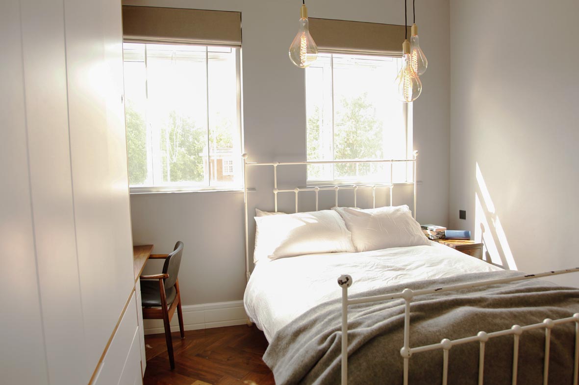 white guest bedroom modern interior