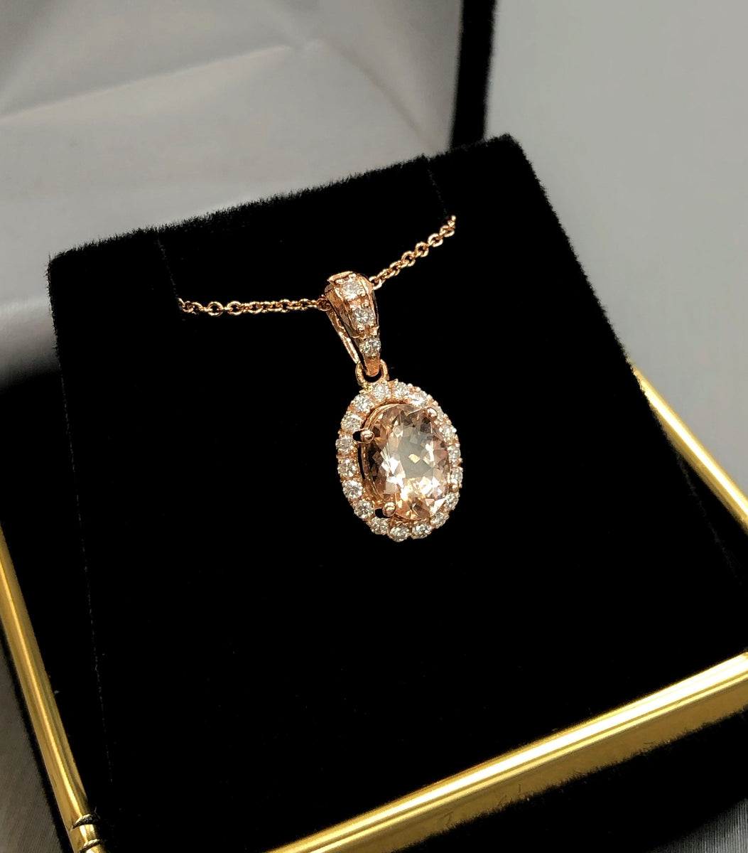 morganite and diamond 14kt rose gold pendant