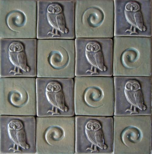 handmade owl tiles in gray glaze