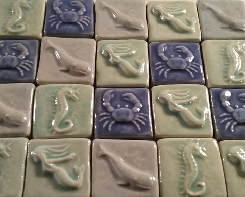 handmade sea life tiles two inches by two inches