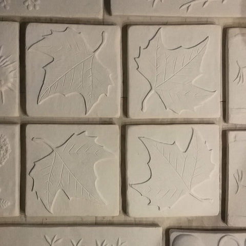 handmade sycamore leaf tiles in progress