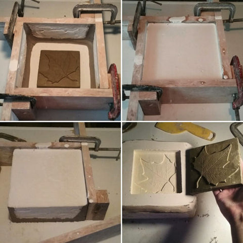 making a mold of a handmade tile with a leaf design