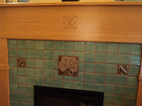 handmade tile fireplace, arts and crafts style