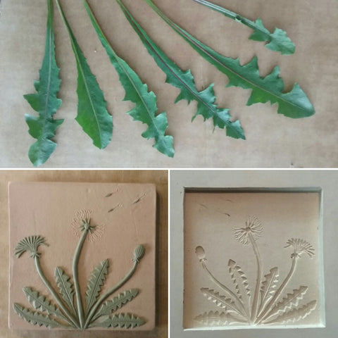 handmade dandelion tile in progress