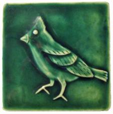 green bird art tile, ceramic arts and crafts style