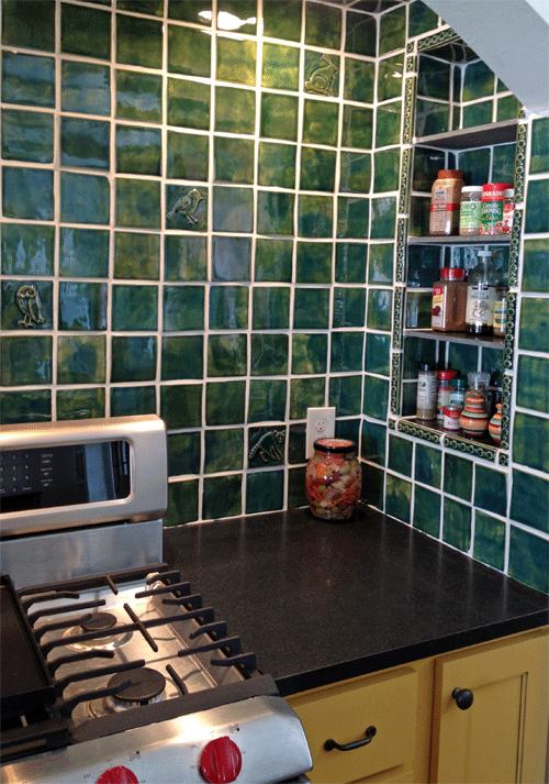Handmade Tile Kitchen Back-splash, Green View 1