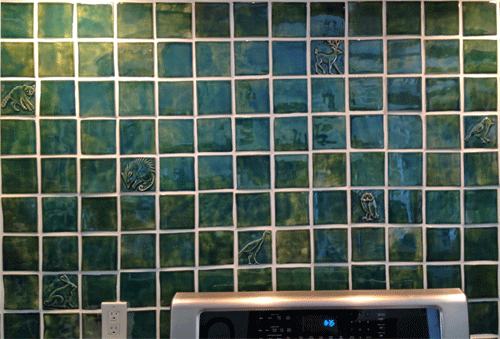 Handmade Tile Kitchen Back-splash, Green View 3