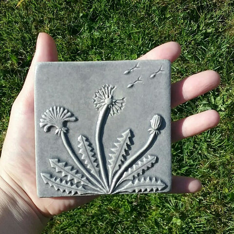 gray handmade dandelion tile