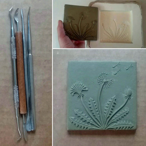 dandelion tile in progress, four inch size