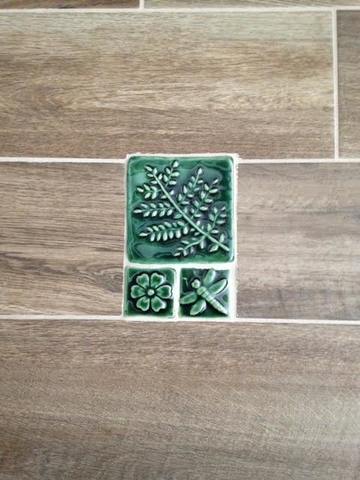 Fern, Blossom and Dragonfly handmade tiles in Leaf Green Glaze