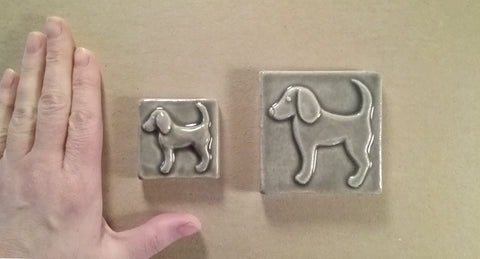 two inch and three inch dog handmade tiles