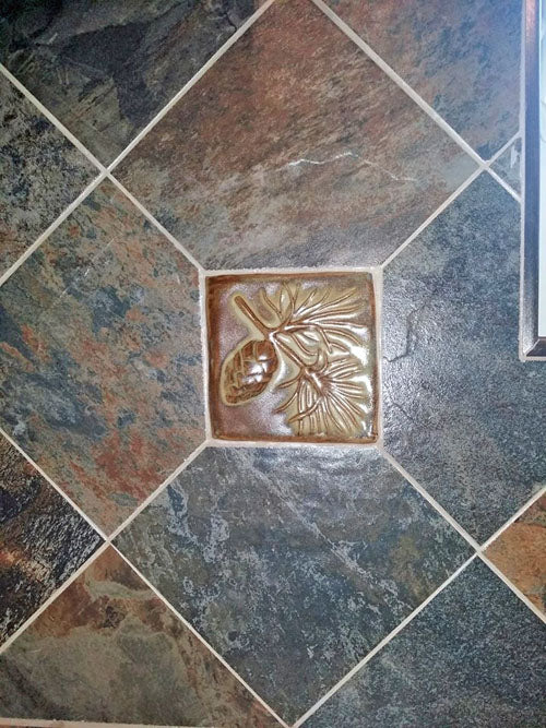 handmade tiles set with slate