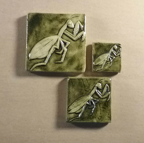 mantis handmade tiles in three different sizes