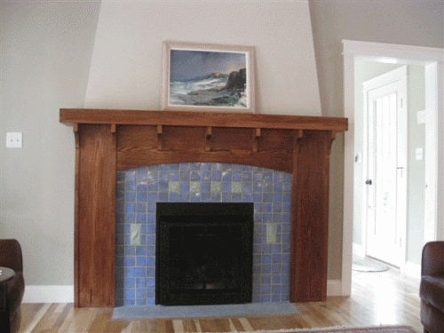 arts and crafts hearth with handmade art tiles"