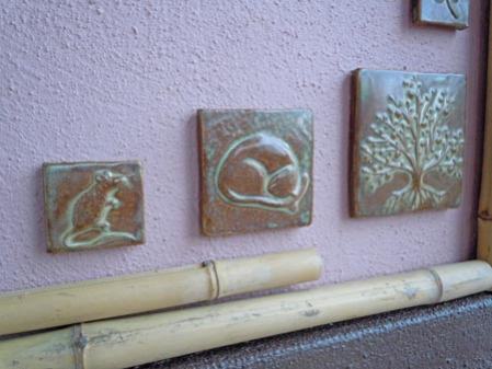 mouse, cat and tree handmade ceramic tiles