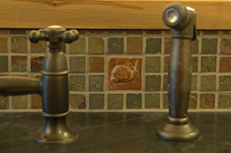 Installed Handmade Snail Tile in Slate, Kitchen