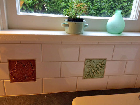 four inch handmade tiles installed with subway tiles