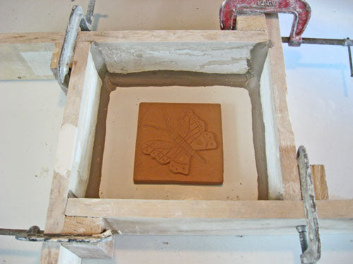 Making a ceramic tile mold for hand-made tile butterfly 1