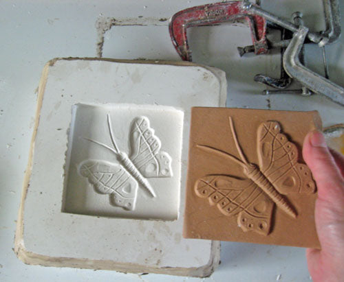 Making a ceramic tile mold for hand-made tile butterfly 2