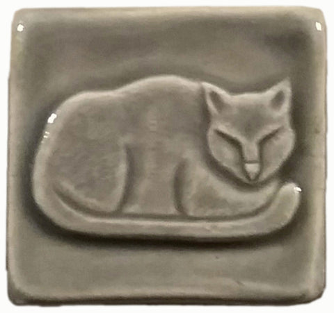 napping cat handmade tile, two inch by two inch size