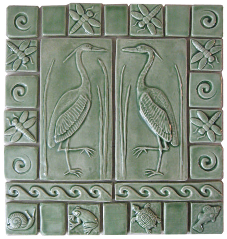 heron handmade tile mural