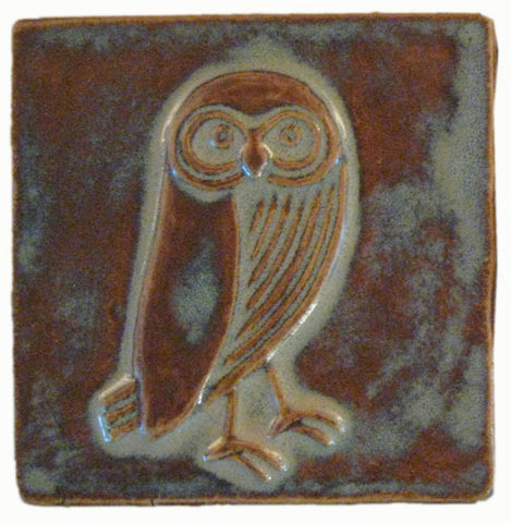 handmade owl tile four inch size