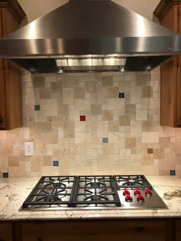 multicolored handmade tiles in a kitchen