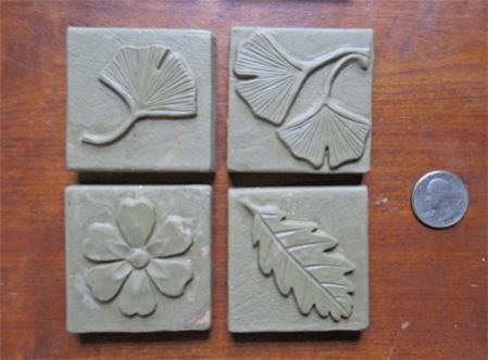 2 in by 2 inch handmade tile designs in Ginkgo 2