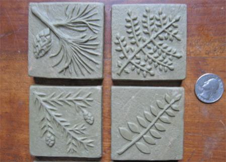 2 in by 2 inch handmade tile designs in Ginkgo 1