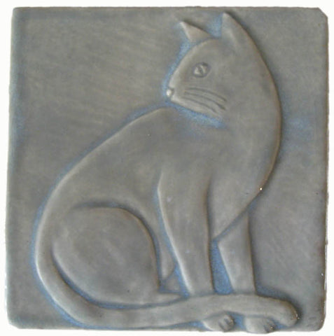 handmade tile four inch size cat design with cat sitting looking over its shoulder