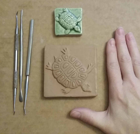 three inch handmade turtle tile