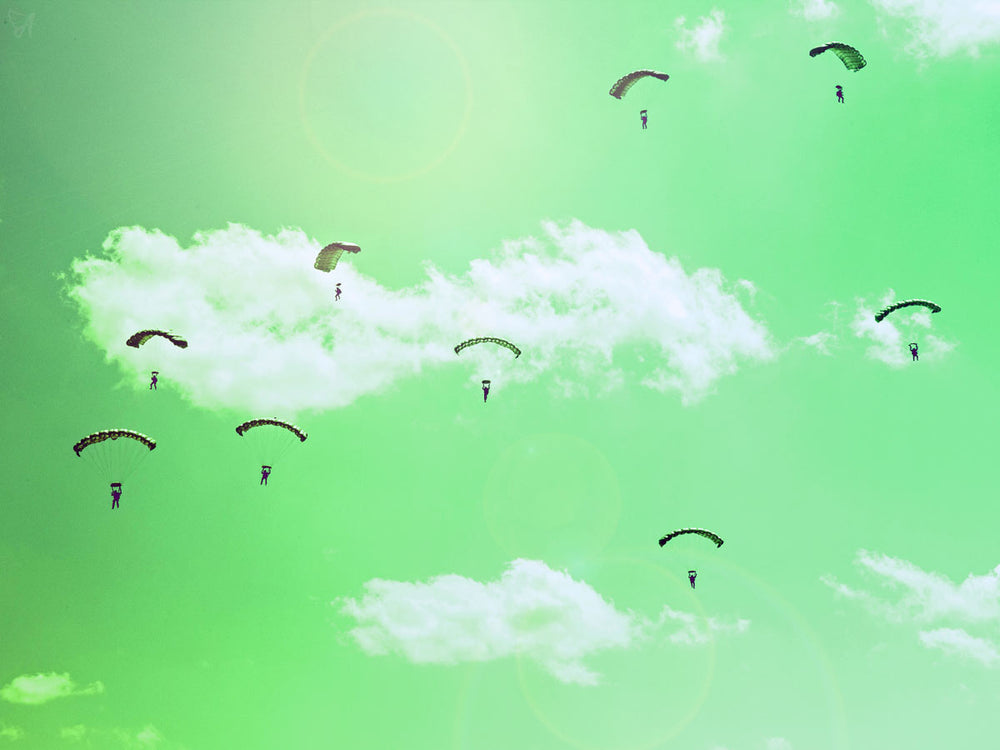 Parachuting against CBD vape background