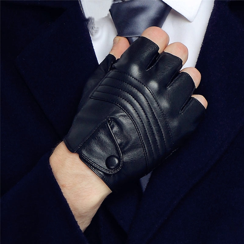 mens leather fingerless gloves