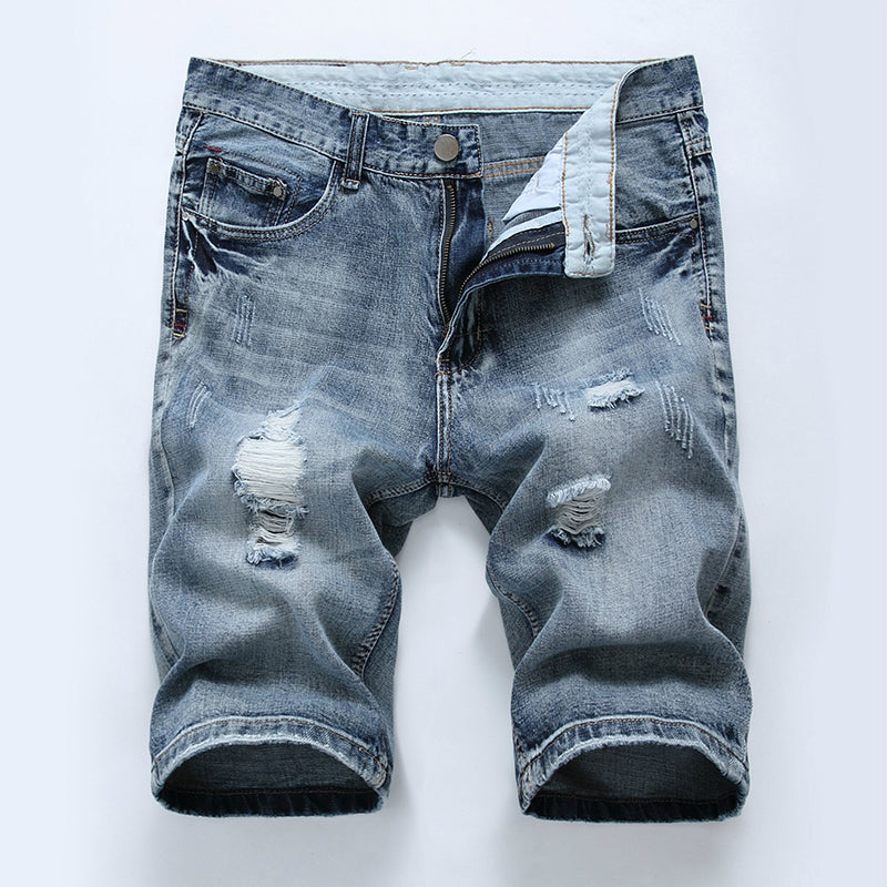 ripped knee length denim shorts