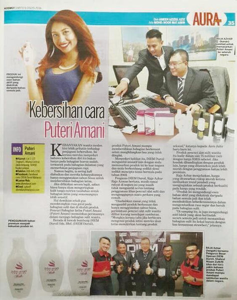 Puteri Amani Feminine Wash 75ml featured in KOSMO Newspaper - 6 August 2016