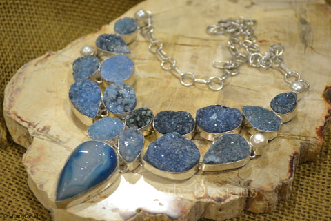 Blue Druzy Agate sterling necklace