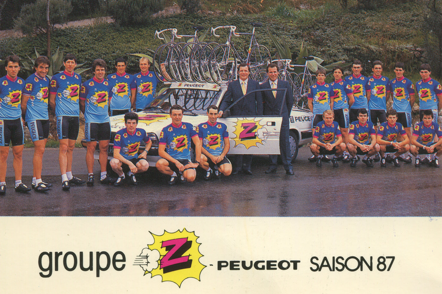 Vêtements Z-Peugeot Cycling Team postcard from 1987.