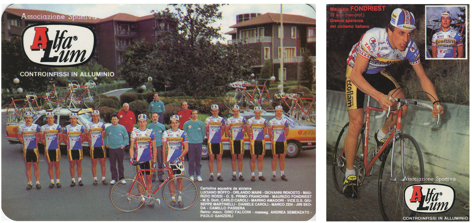 The 1987 line up of the Ecoflam Alfa Lum pro team including new-pro Maurizio Fondriest.