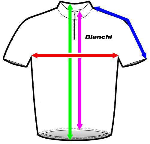 Picture showing where you need to measure your jerseys to determine what size you will need.