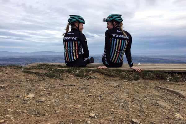 Nothing like enjoying the view! Lucy Shaw and Ellie Mae (Drop Cycling Team) take it easy in Girona